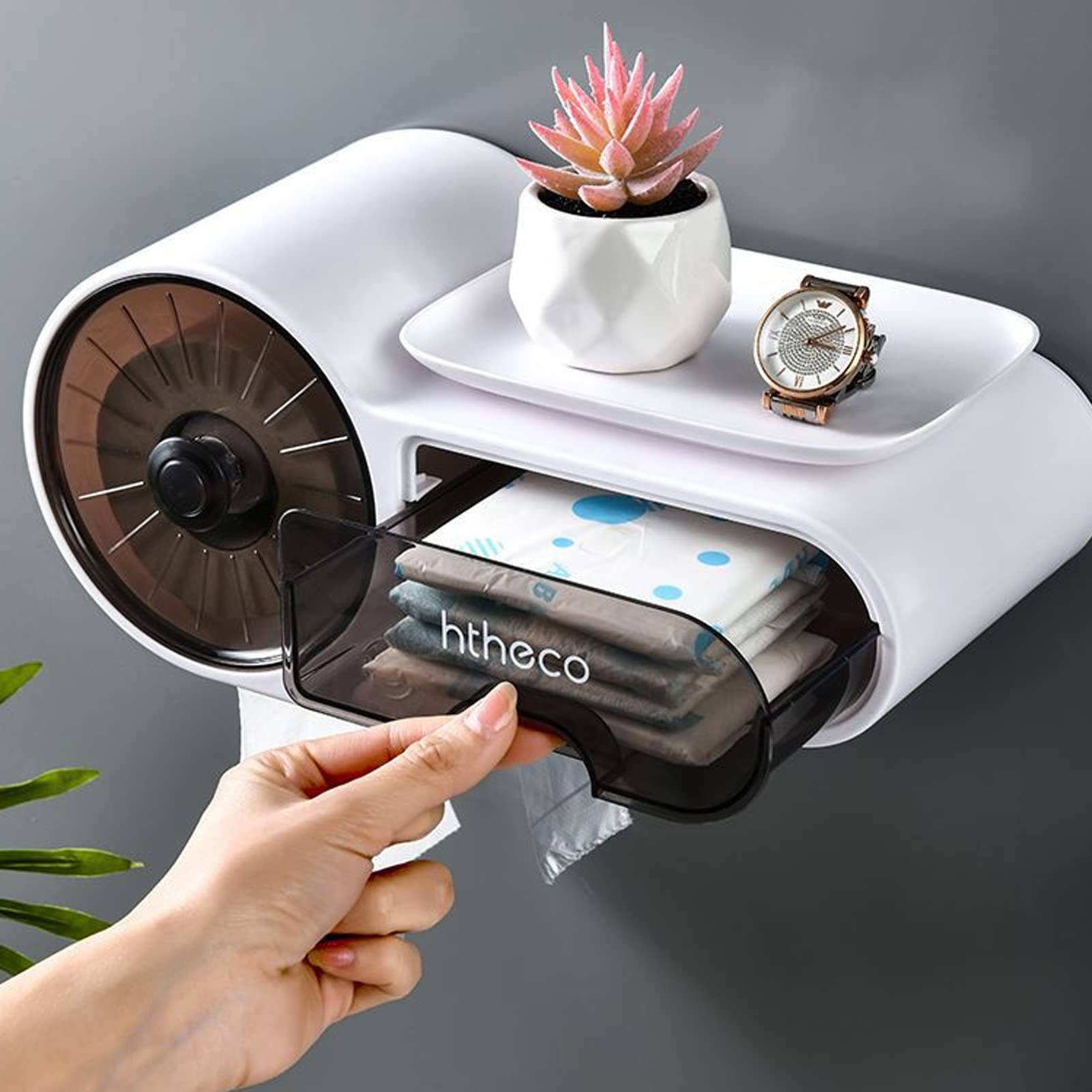 Sealed - DAYONG Paper Towel Dispenser .Wall Mount Self-Adhesive with Storage Box.Toilet Paper Holder Waterproof and Rust for Bathroom, Kitchen