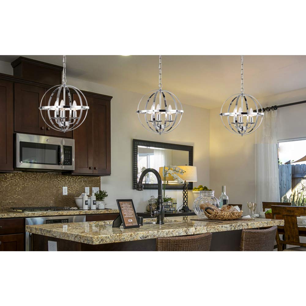 Chrome Chandelier Lighting Industrial Globe Chandeliers 3 Light Metal Ceiling Light Fixture 17176
