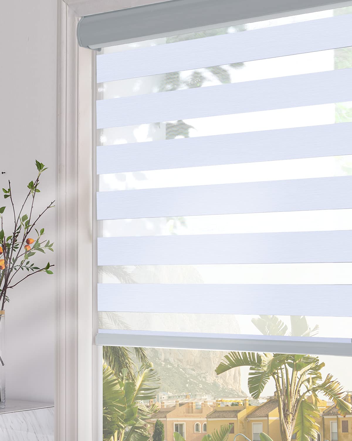 Persilux Blackout Zebra Blinds Dual Layer Roller Shades (91.44 W x 182.88 cm H, Light Grey)