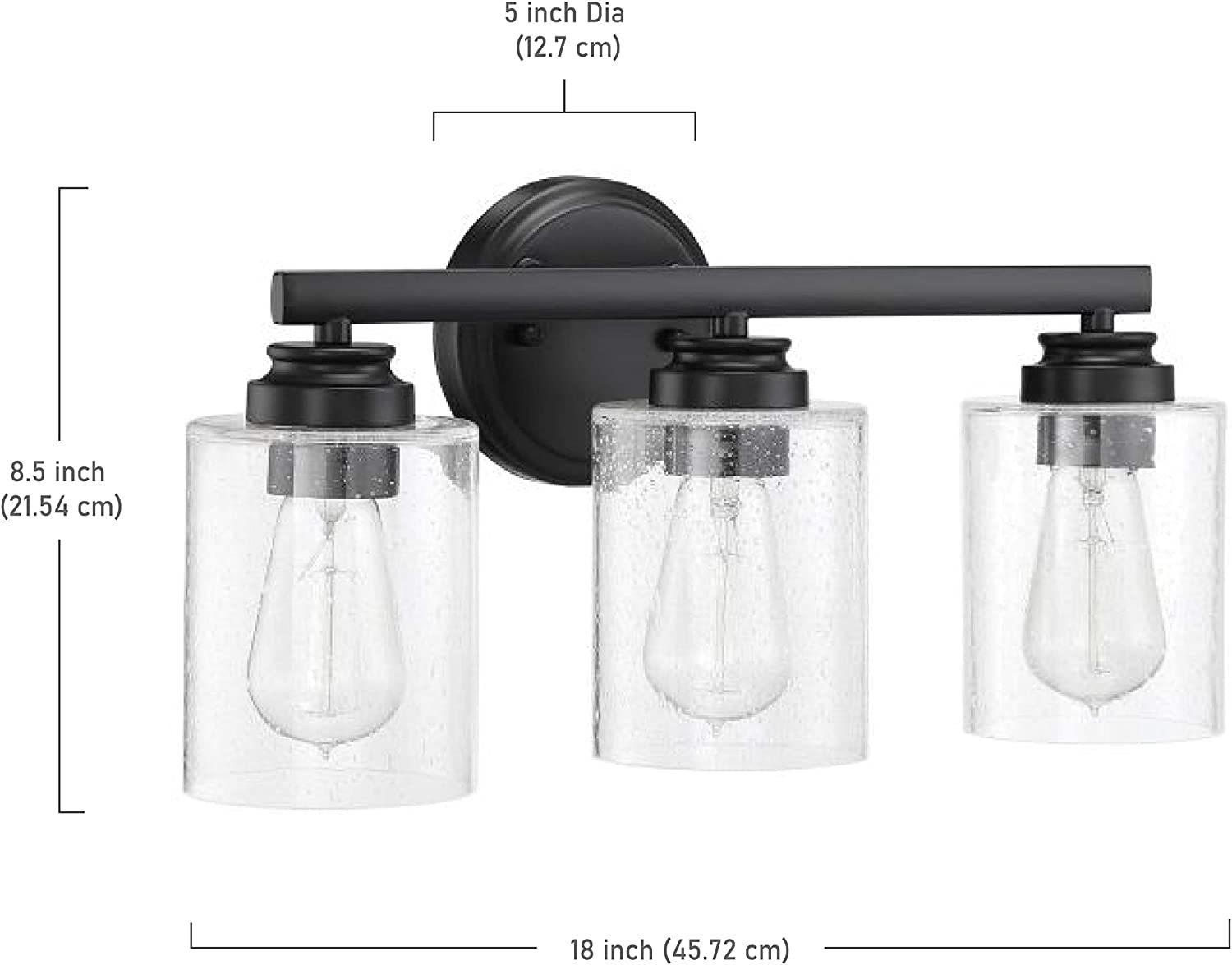 Craftmade 50503-FB Bolden Clear Seeded Glass Vanity Bath Lighting, 3-Light 300 Watts, Flat Black