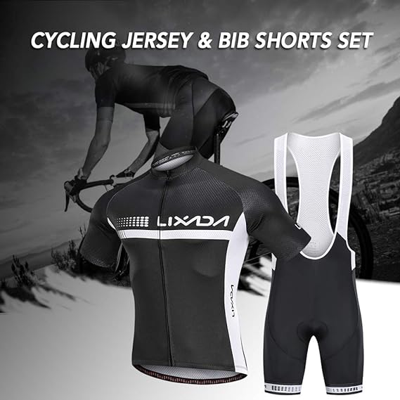 Lixada Summer Cycling Jersey Set Short Sleeve Bicycle Shirt and Padded Bib Shorts Breathable MTB Bike Riding Biking Cycling Suit