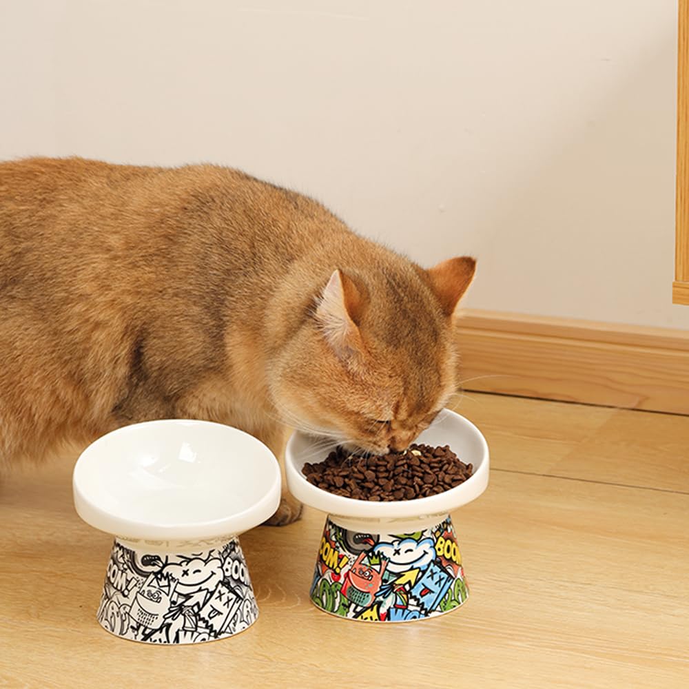 M-PETS Freestyle Tilted Raised Ceramic Bowl - Multicolor, 250ml