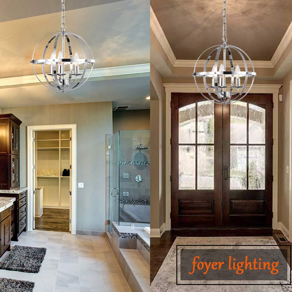 Chrome Chandelier Lighting Industrial Globe Chandeliers 3 Light Metal Ceiling Light Fixture 17176