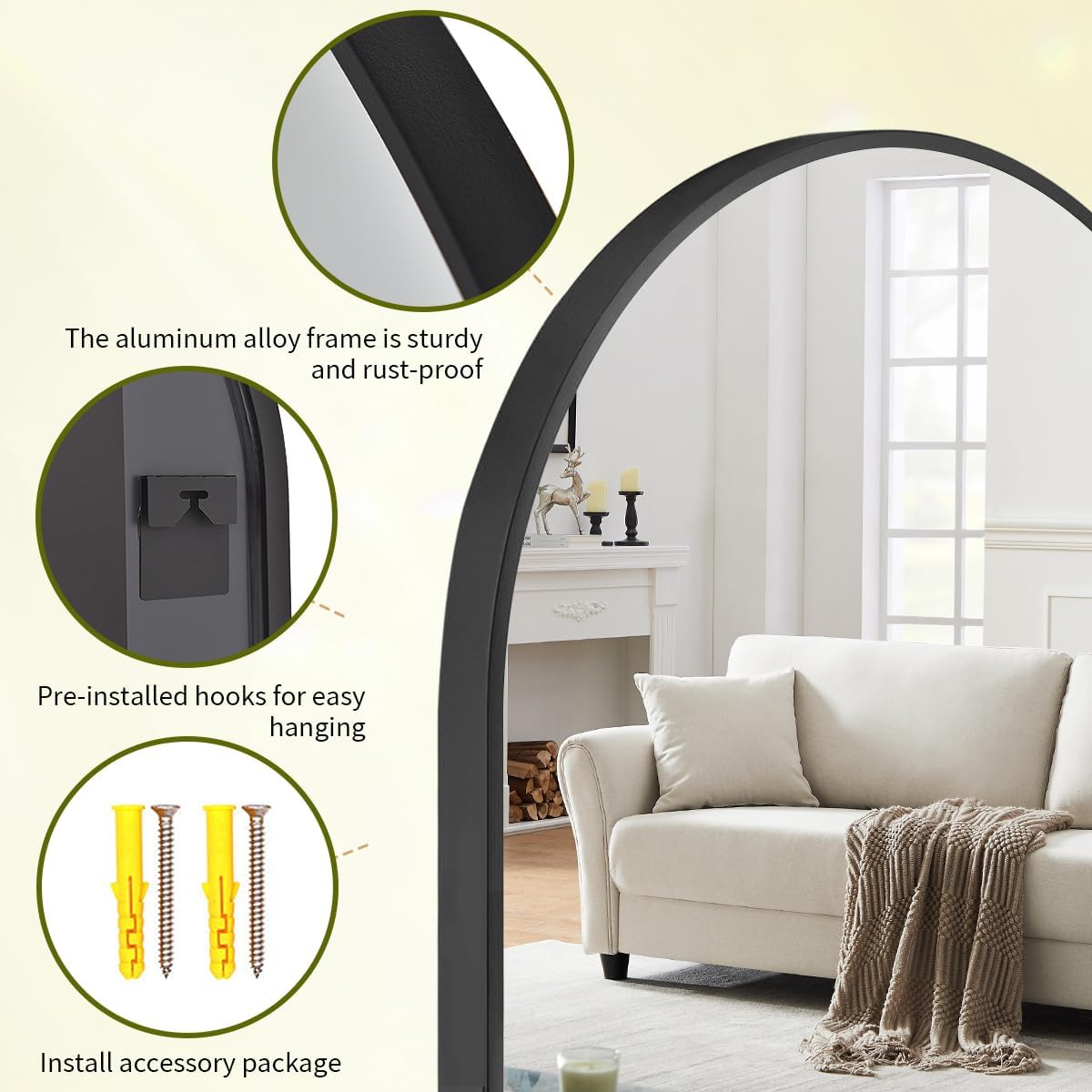 BEAUTYPEAK 20"x30" Arch Bathroom Mirror, Wall Mounted Vanity Metal Frame Mirror for Bedroom, Entryway, Living Room, Black