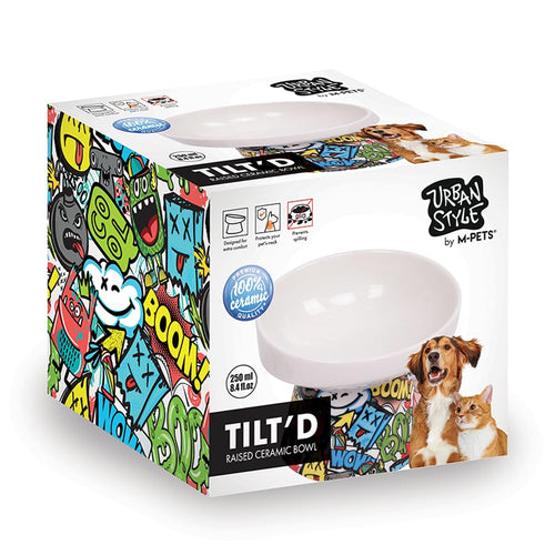 M-PETS Freestyle Tilted Raised Ceramic Bowl - Multicolor, 250ml