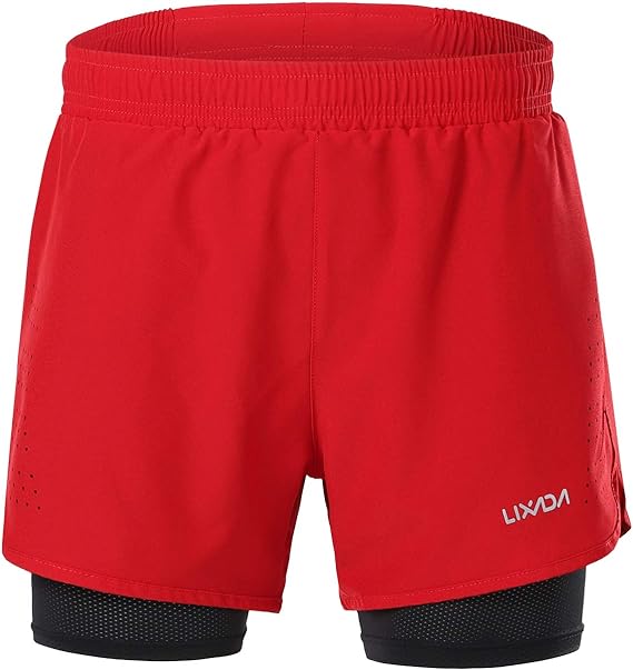 LIXADA Men's 2-in-1 Running Shorts Quick Drying Breathable Active Training Exercise Jogging Cycling Shorts