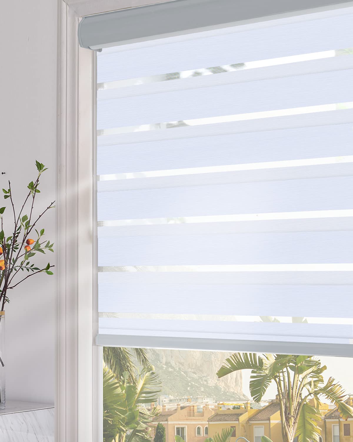Persilux Blackout Zebra Blinds Dual Layer Roller Shades (91.44 W x 182.88 cm H, Light Grey)