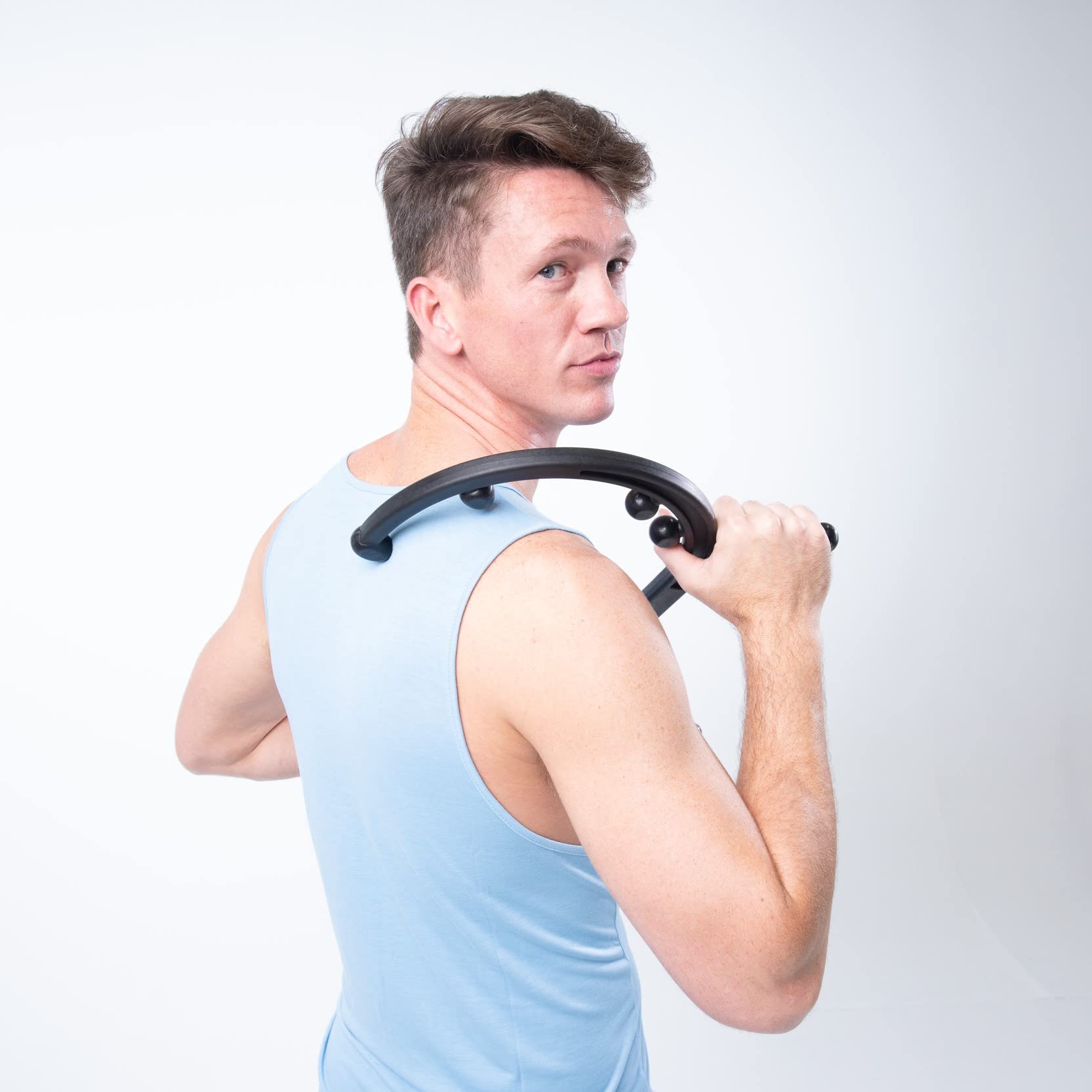 Body Back Buddy Classic - أداة تدليك نقاط الزناد، جهاز تدليك محمول للرقبة والظهر، جهاز تدليك ذاتي يدوي، عصا تدليك، مزيل عقد العضلات مع تعليمات (أسود رخامي)