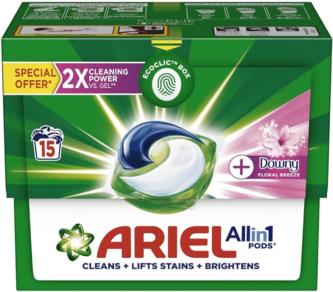 Ariel Floral Breeze All-in-1 Pods, 15 count, Laundry Detergent Pods Cleans, Lifts Stains and Brightens