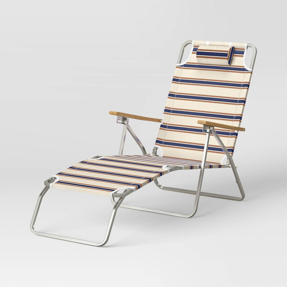 SEALED - Striped Aluminum Beach Lounger with Wood Arms - Threshold™