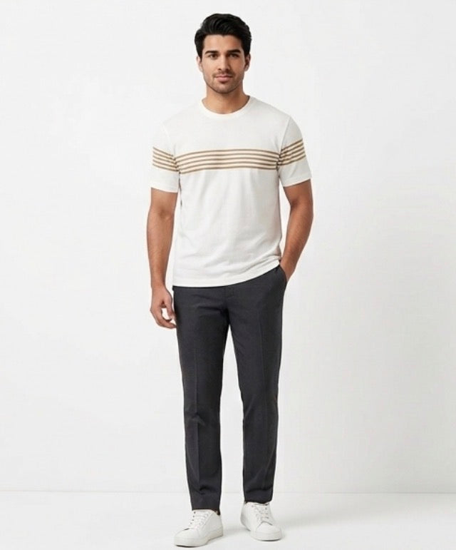 Denim & Flower White Shirt With Golden Stripes Men