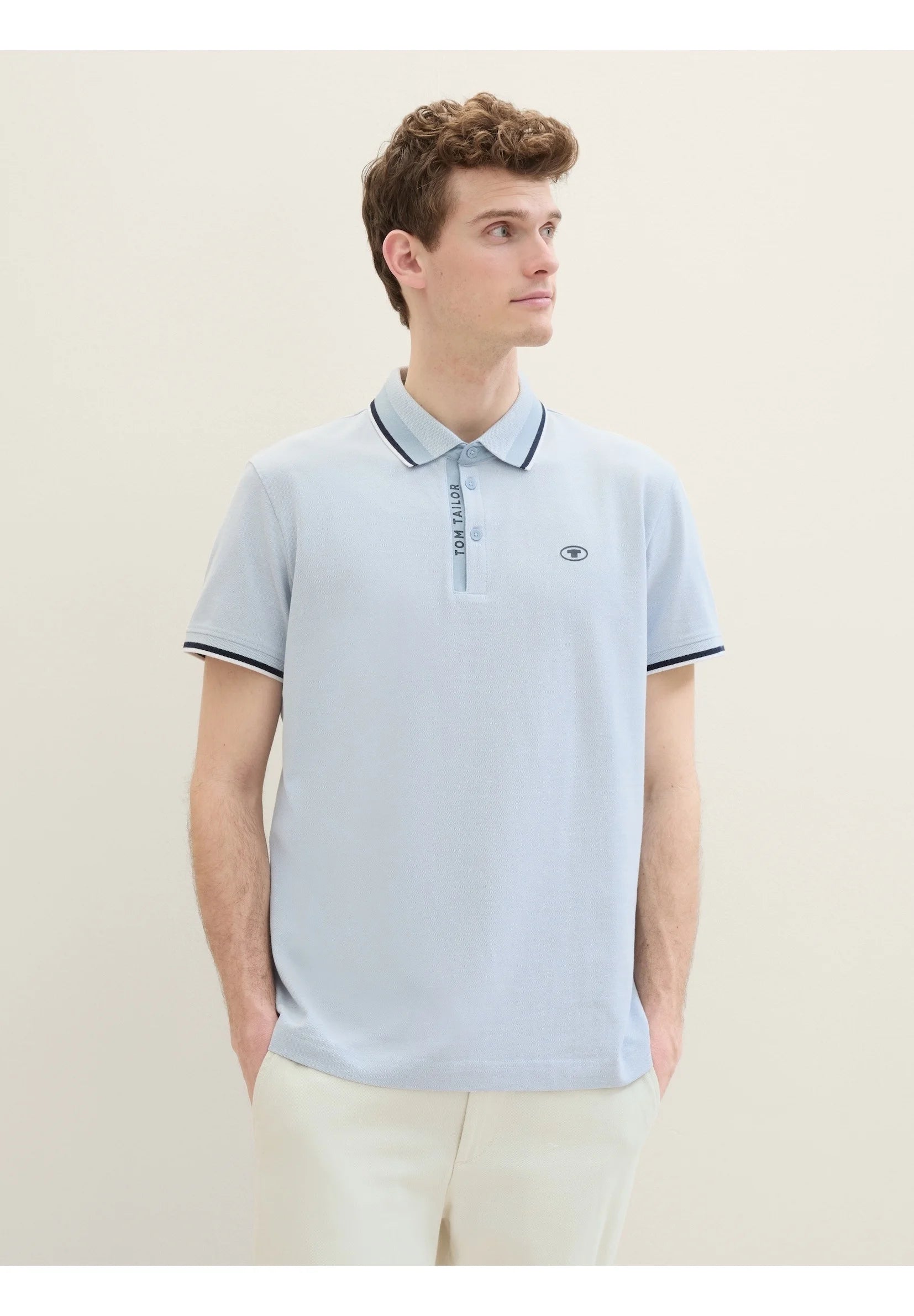 TOM TAILOR Polo Shirt - Foggy Blue White Two Tone