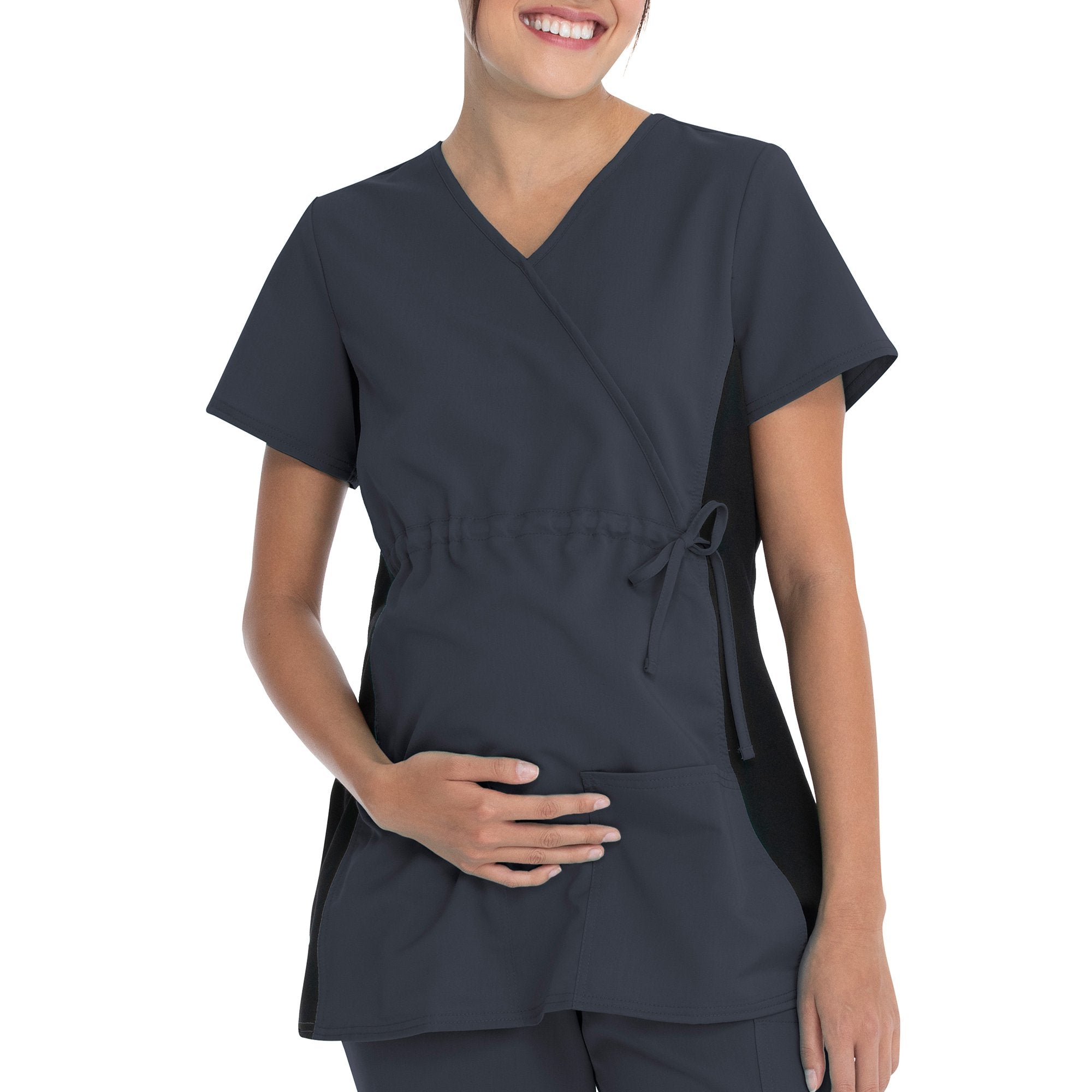 SIZE: L - Scrubstar Women's Rayon Ponte Side Panel Flexible Stretch Maternity Mock-Wrap Scrub Top WD800