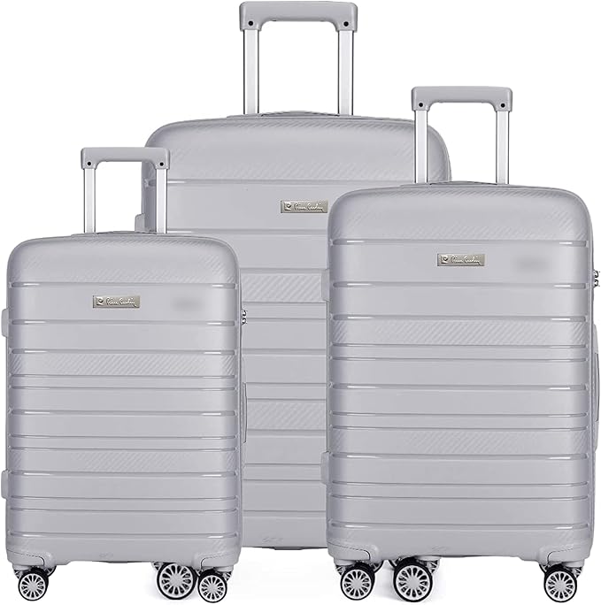 Pierre Cardin UNBREAKABLE Luggage for travel, ANTI Theft Double Zipper Suitcase, 4 Double Wheels (Set of 4, Grey)