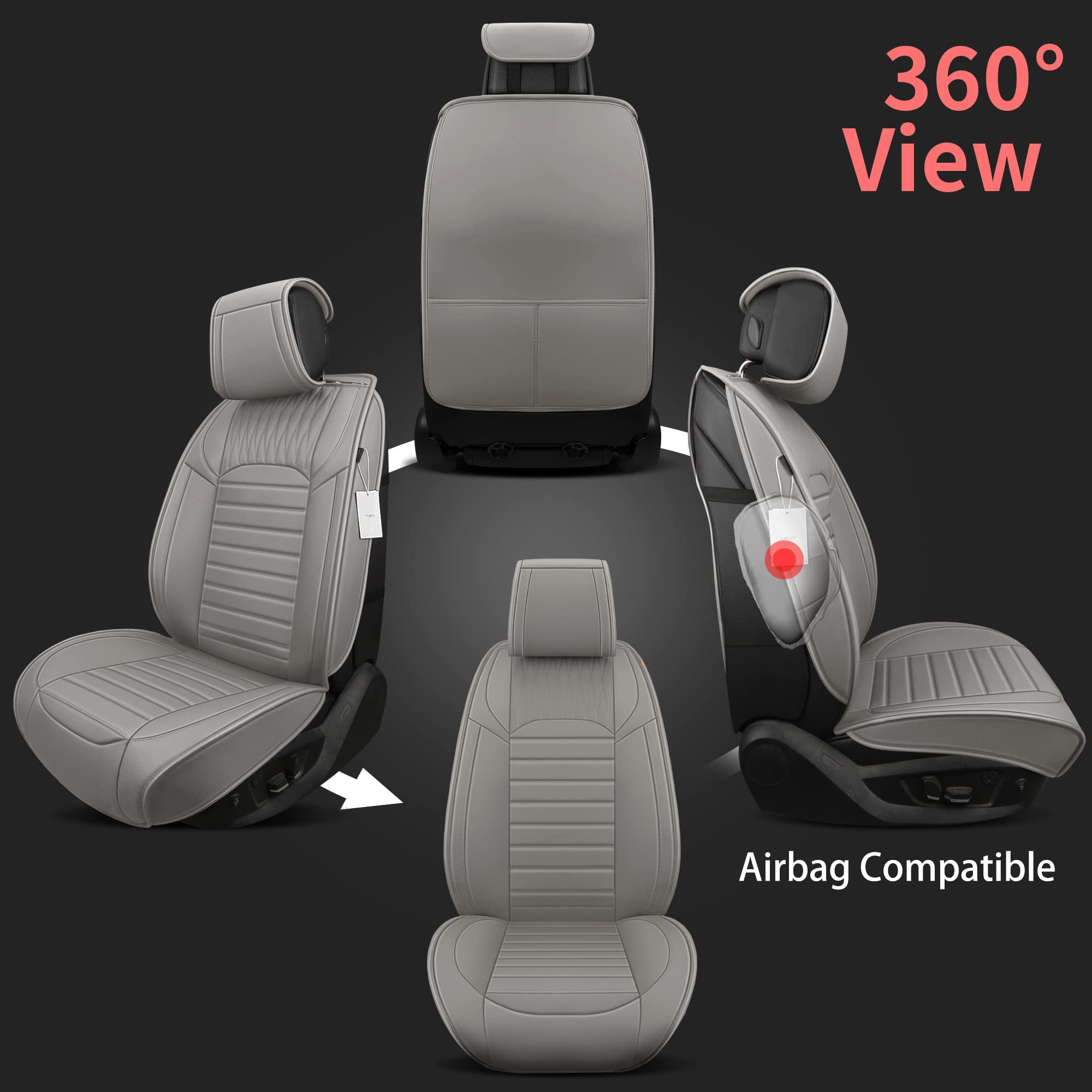 YUHCS Leather Car Seat Covers, Faux Front Seat Covers for Most SUV Cars Pickup Truck, Universal Leatherette Seat Covers Non-Slip Vehicle Cushion Cover, Waterproof Automotive Seat Cover, Gray