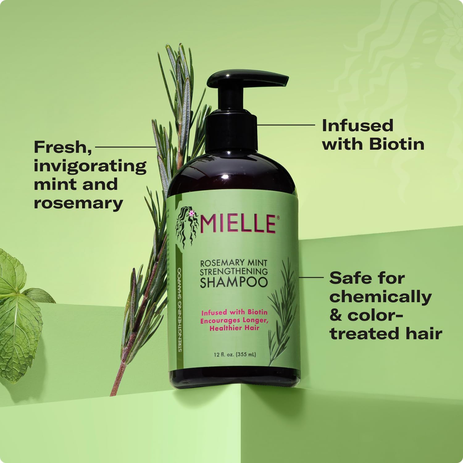 Mielle Organics Rosemary Mint Strengthening Shampoo Infused with Biotin, Cleanses and Helps Strengthen Weak and Brittle Hair 355 ML