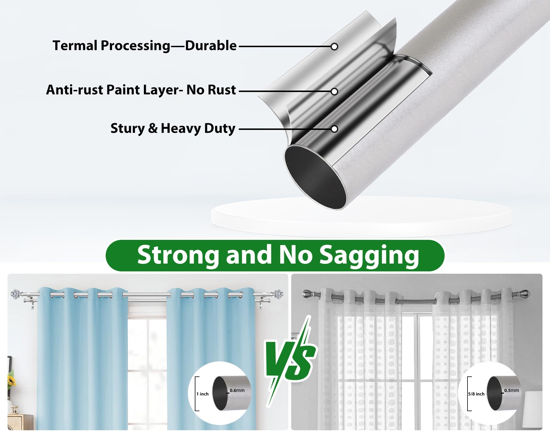 USFOOK 1 Inch Double Curtain Rods 72 to 144 Inches (6 to 12 ft), Silver Drapery Rods for Windows 69 to 140 Inches, Telescoping Dual Curtain Rod with Translucent Finials