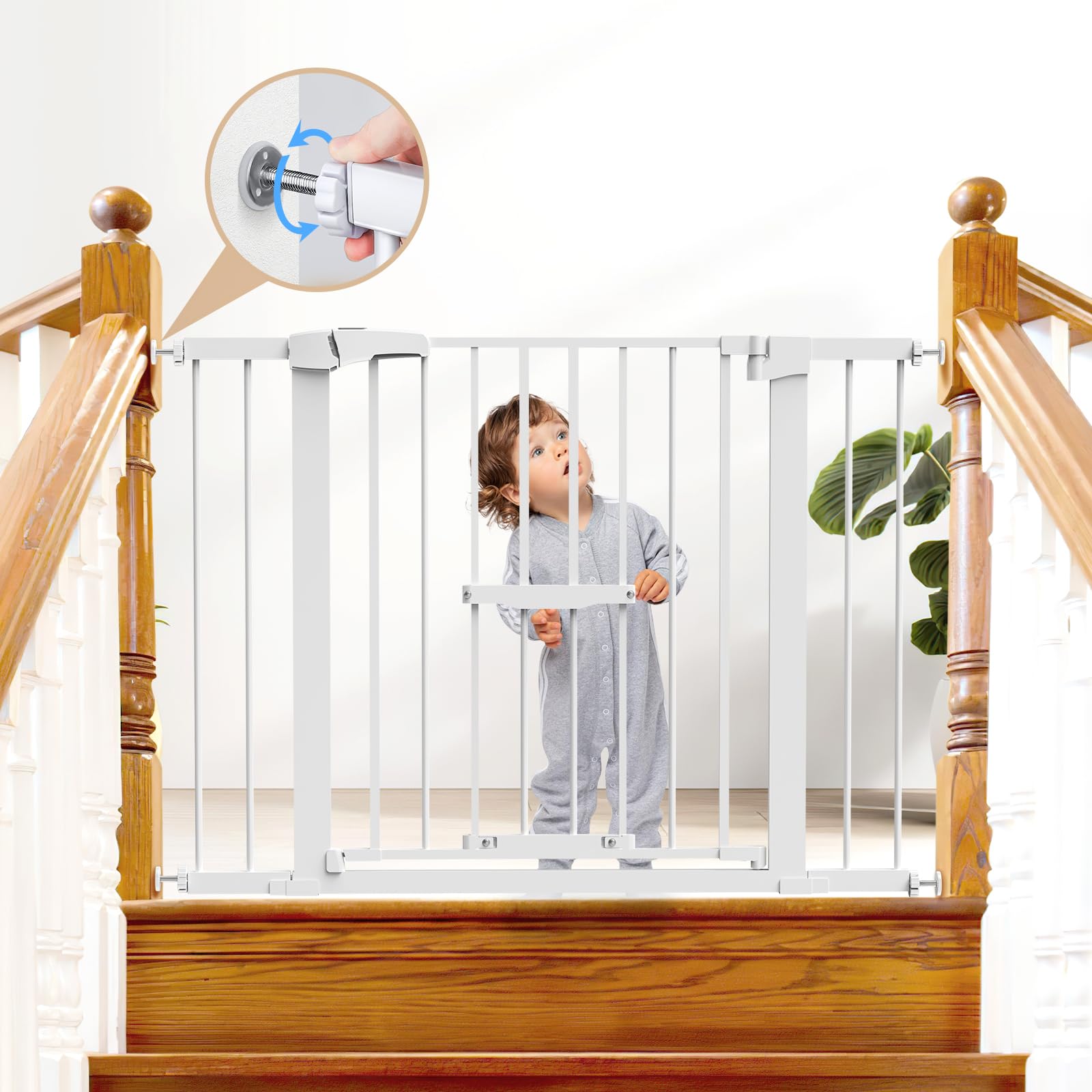 Tiovo adjustable 73CM-104CM, 75cm Tall Baby Gate for Stairs with Cat Door, Pet Gate with Cat Door Cat Gate, Dog Gate with Cat Door for Doorways Indoors Auto Close, Safety Child Gate with Wide Walk Thru Pressure Mounted