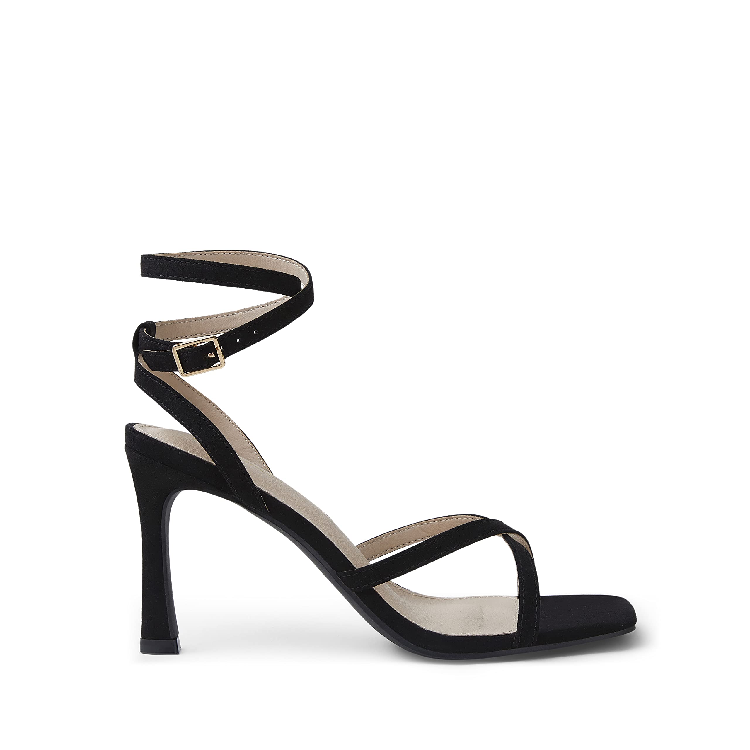 SIZE: 39.5 - Arromic High Heels for Women Strappy Stilettos Heels Square Open toe Heeled Sandals Buckle Ankle Strap Heels Sexy Wedding Dress Heels Shoes - 3inch Black