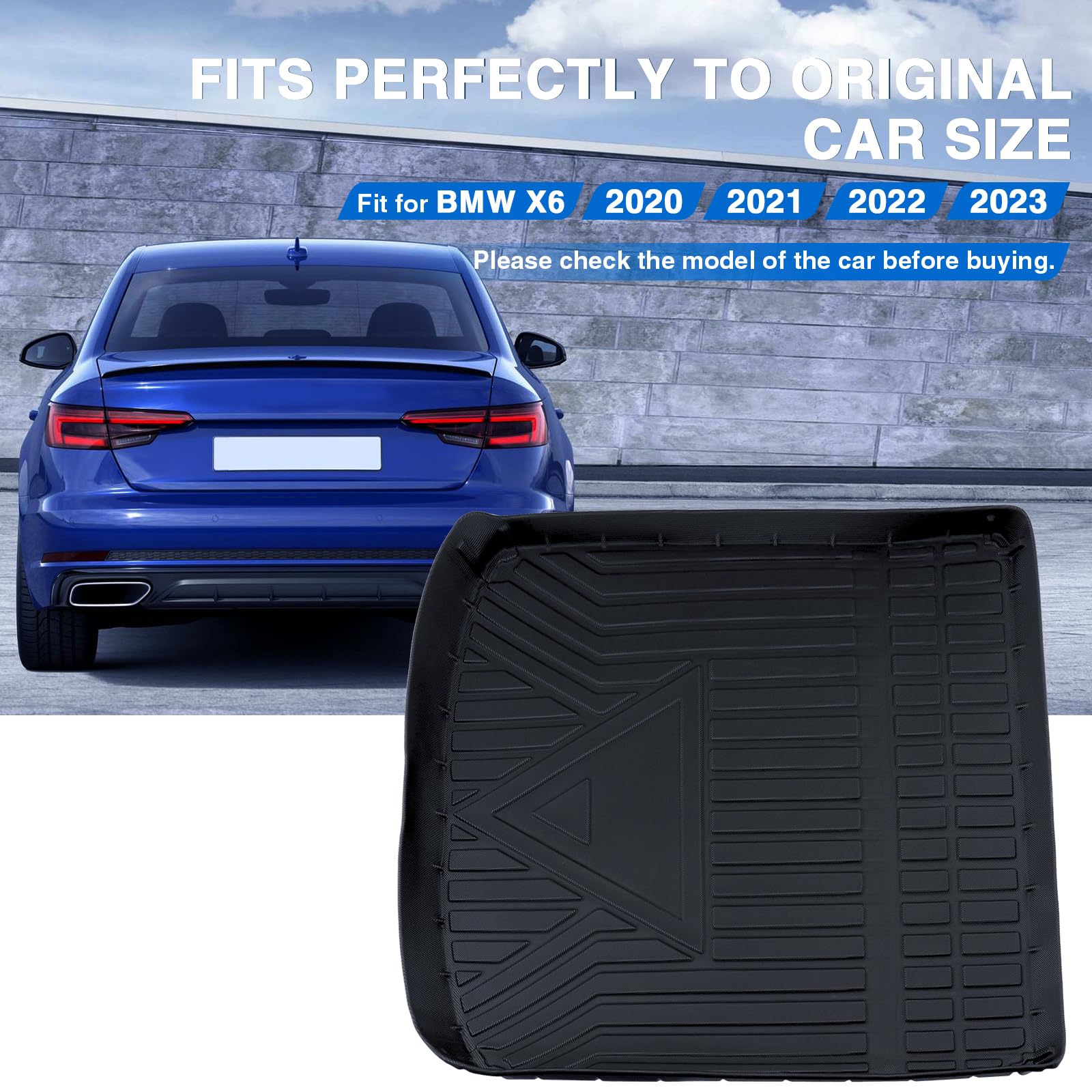 بطانة صندوق الأمتعة من MotorFansClub مناسبة لسيارة Audi A4 S4 موديلات 2017 و2018 و2019 و2020 و2021 و2022 و2023، مصنوعة من المطاط المتين لحماية صندوق الأمتعة الخلفي من الماء، سجادة أرضية سوداء اللون