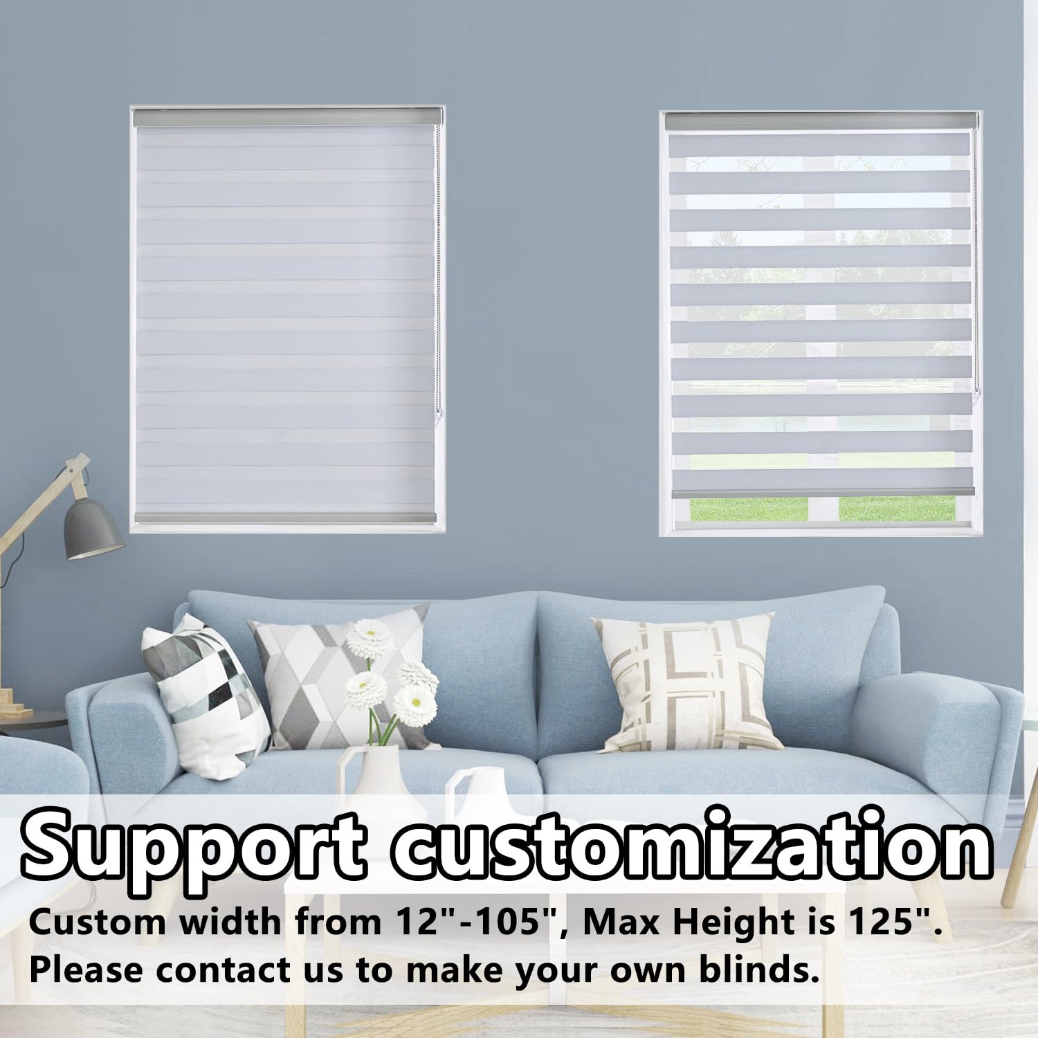 Persilux Blackout Zebra Blinds Dual Layer Roller Shades (91.44 W x 182.88 cm H, Light Grey)