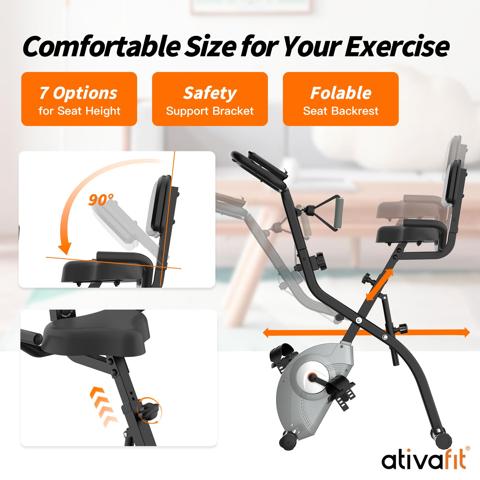 ATIVAFIT Folding Exercise Bike 8 Levels Resistance F-Bike with Heart Rate Sensor + Phone Holder