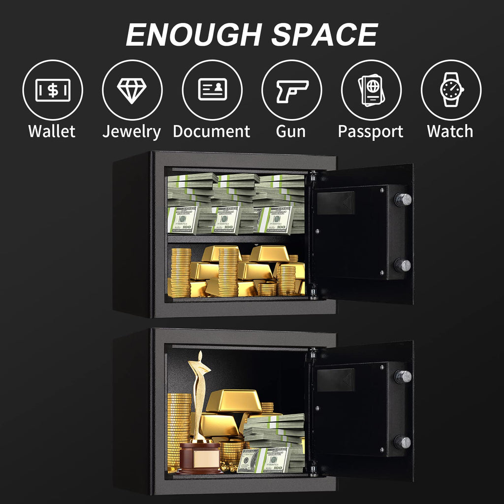 Tenamic Fireproof Safe Box 1.2 Cuft Electronic Digital Security Box, Keypad Small Lock Box Cabinet Safes with Internal Light, Solid Alloy Steel Office Hotel Home Safe with 2 Passwords, Black