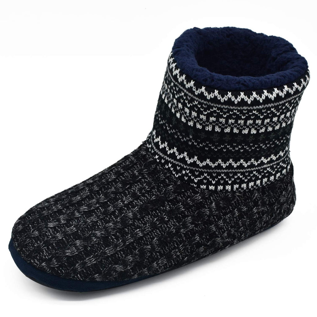 SIZE: 40 - GPOS Knit Rock Wool Warm Men Indoor Pull on Cozy Memory Foam Slipper Boots Soft Rubber Sole Black/White