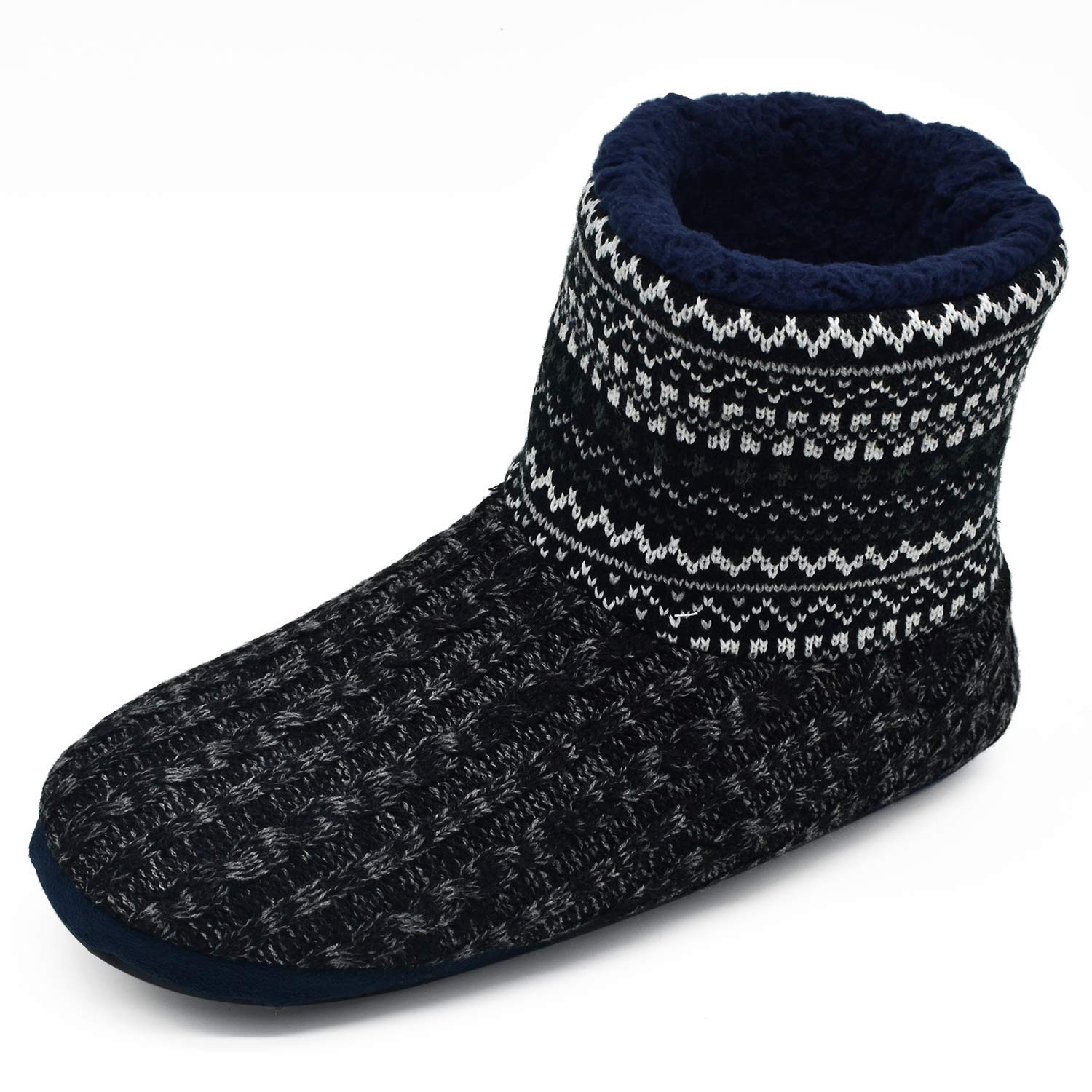 SIZE: 40 - GPOS Knit Rock Wool Warm Men Indoor Pull on Cozy Memory Foam Slipper Boots Soft Rubber Sole Black/White