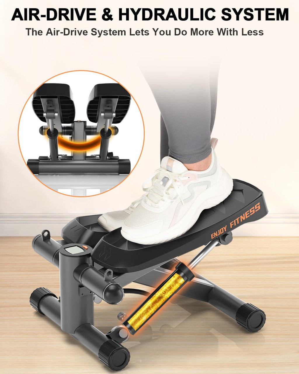 VitalLeap Steppers for Exercise, 16-Level Adjustable Resistance Stair Steppers with Arm Training Bands for Home Fitness