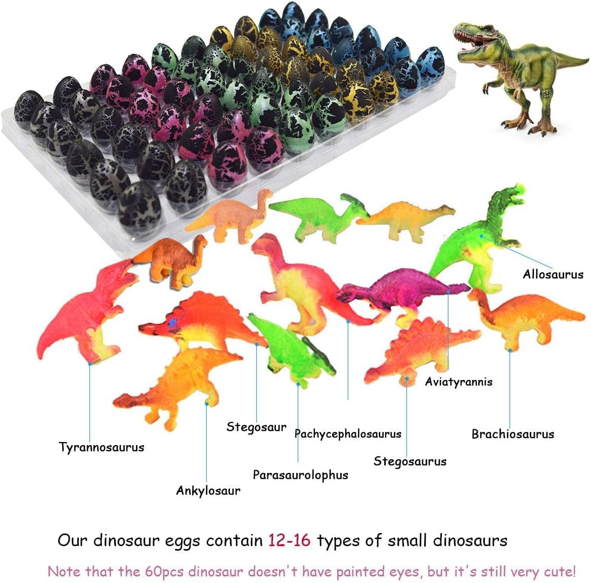 AM ANNA Dinosaur Eggs Toys,60 Pack Easter Dinosaur Eggs Hatching Dino Egg Grow in Water Games Science Kits Crack for Boys Girls with Hunting Game Easter Stuffers Birthday Easter Gifts Party Favor