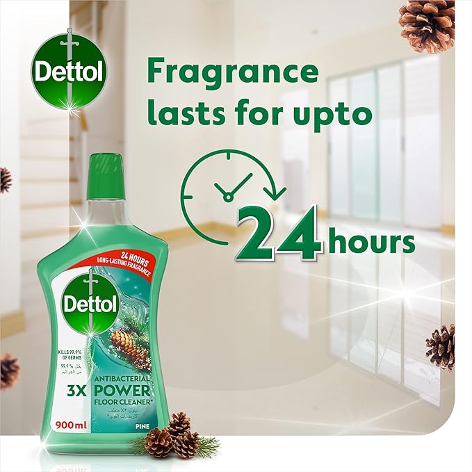 Dettol Pine Antibacterial Power Floor Cleaner with 3 times Powerful Cleaning (Kills 99.9% of Germs), 900ml,