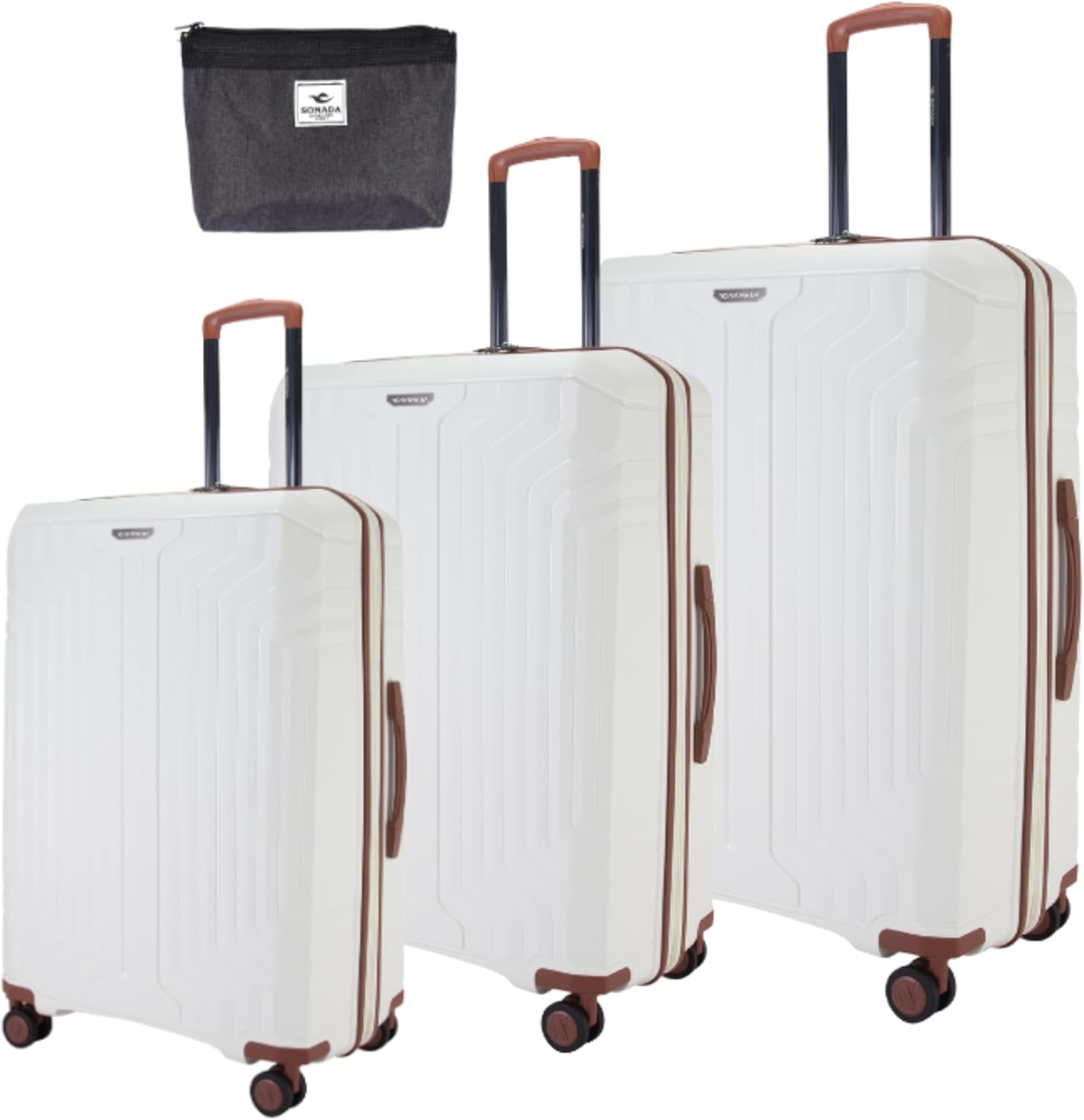 Sonada Hardside Luggage Set of 3 Expandable PP Material With Double Zipper, ANTI Theft Lock (White)