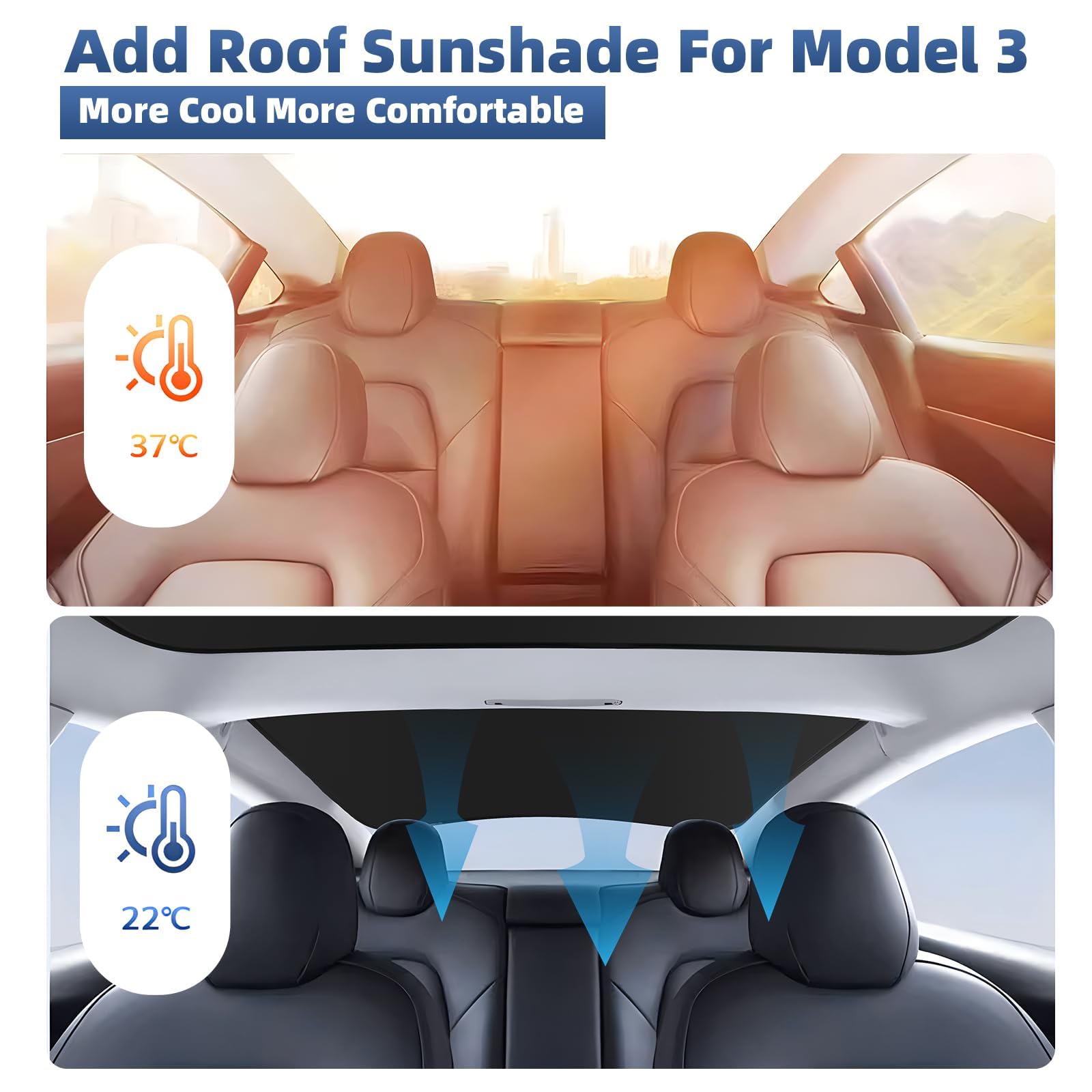 TSLDRV 2024 Newest Sunshade Roof for Tesla Model 3 2023-2021 No-Sag Design Roof Sun Shade for Tesla Model 3 Accessories 2023-2021 Black