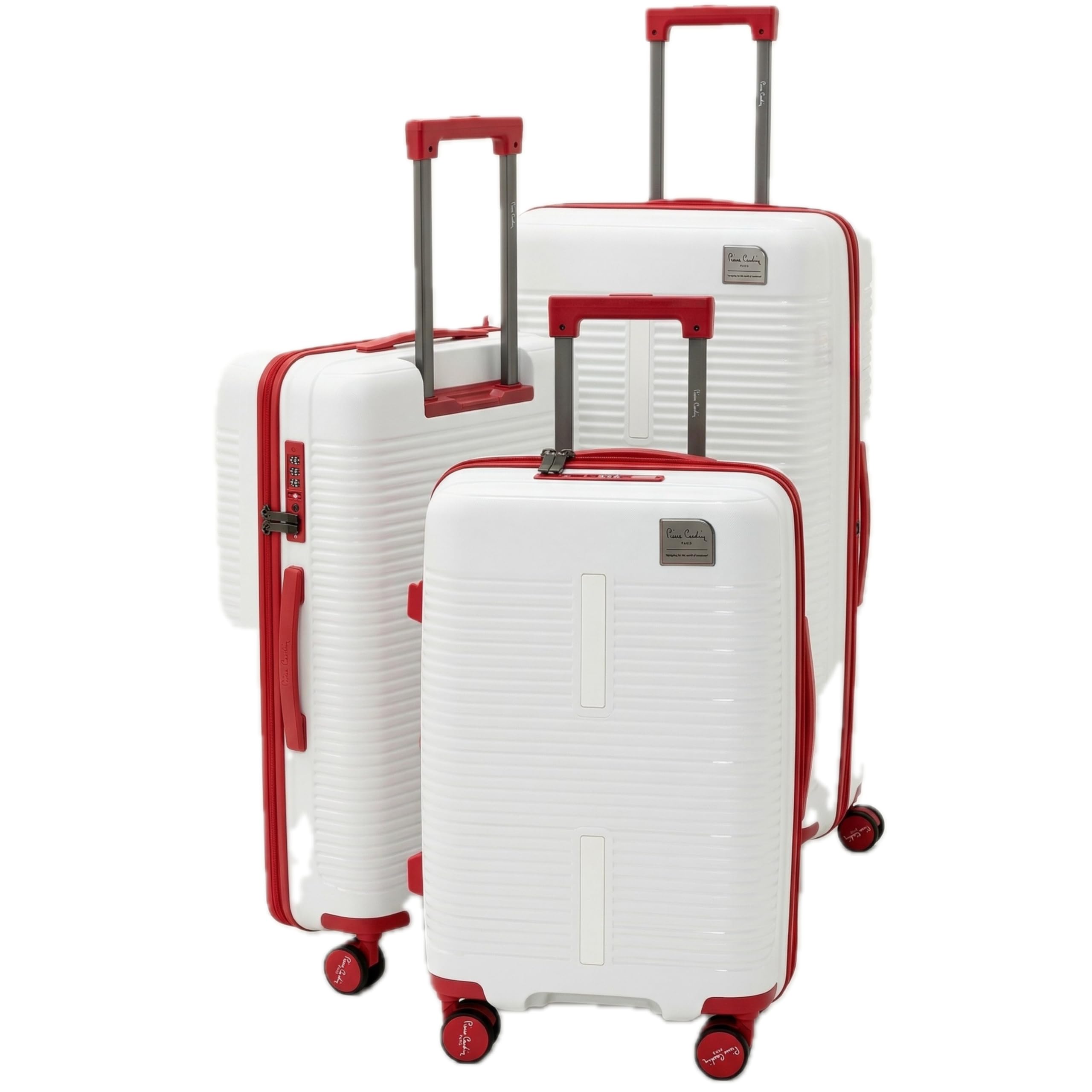 Pierre Cardin 3-Piece Hardshell Luggage Set – Lightweight, Expandable with 4 Silent Spinner Wheels & TSA Lock (White)