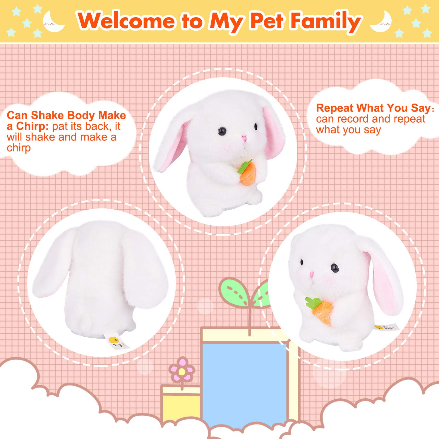 Marsjoy Easter Bunny Talking Robot - 6.3" Interactive Plush Toy, Repeats Your Words, Dances, and Shakes for Kids, Boys, Girls, and Babies