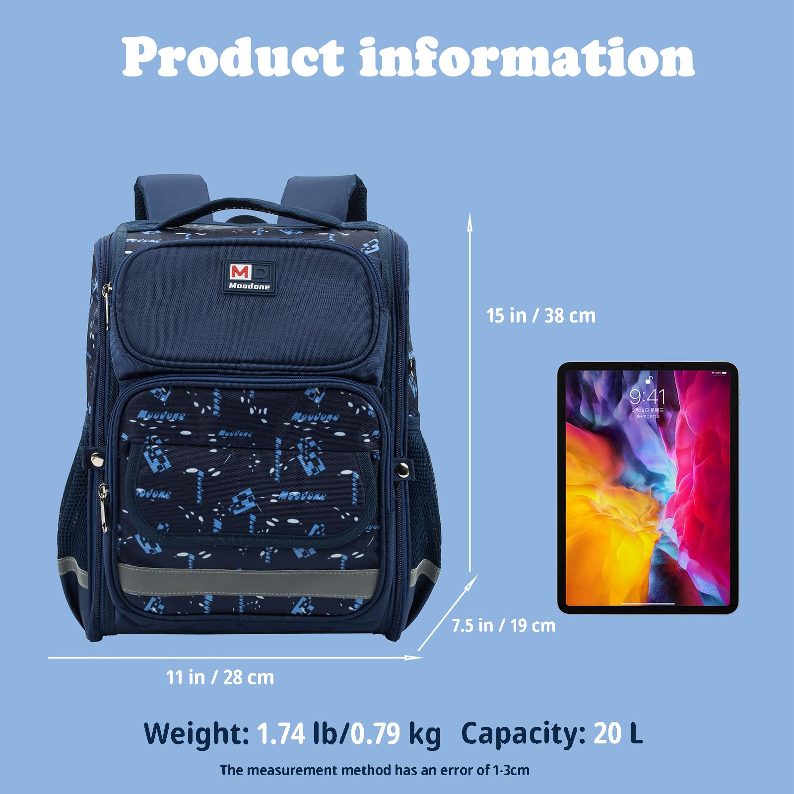 MOODONE Kids Backpack 38 cm for boys