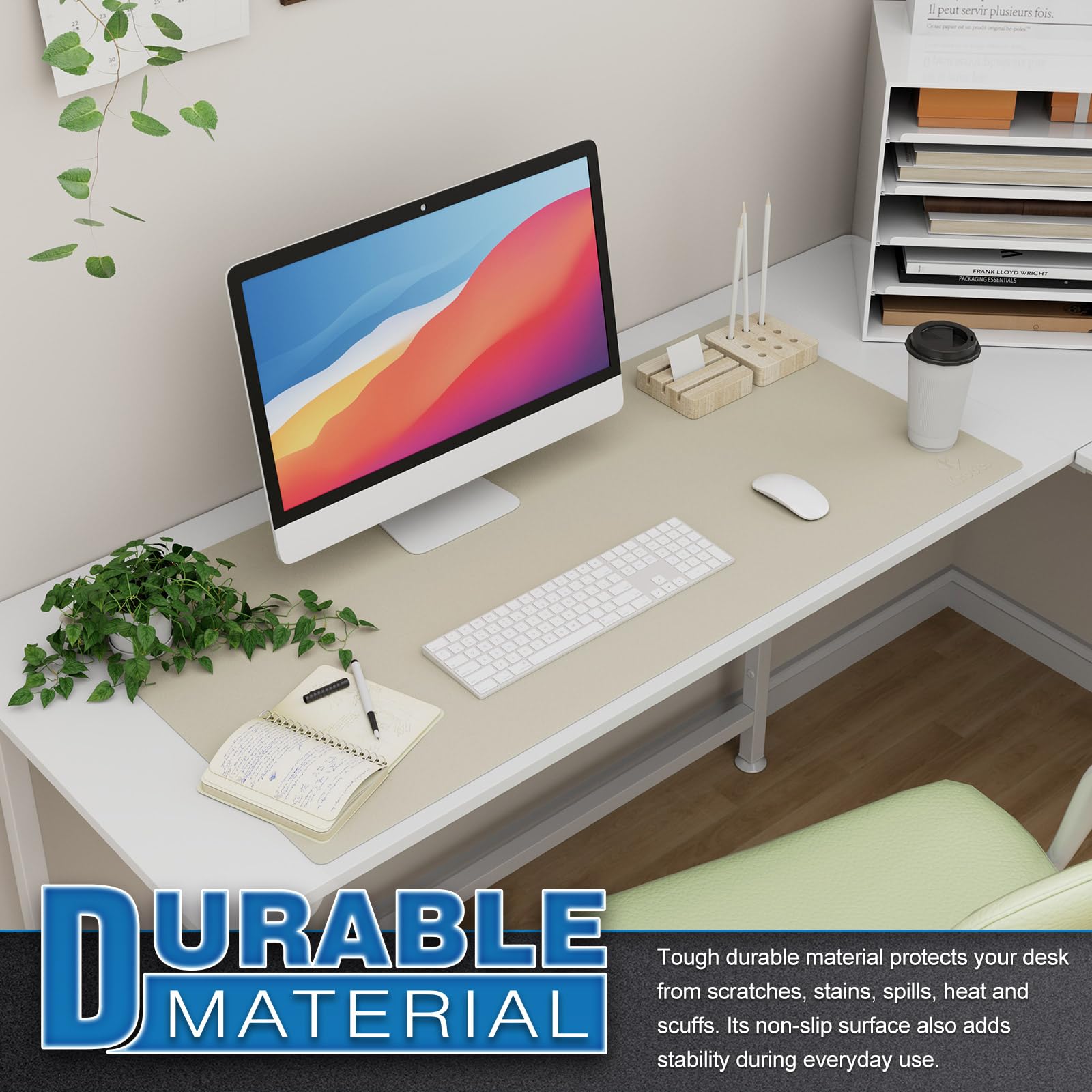 K KNODEL Large Desk Mat, Office Desk Pad, Computer Desk Mat, Laptop Mat for Desk, Desk Protecor Mat, Desktop Mat, Desk Writing Pad, Desk Blotter Pad, Desk Cover Mat (47.2"x23.6", Ivory Cream)