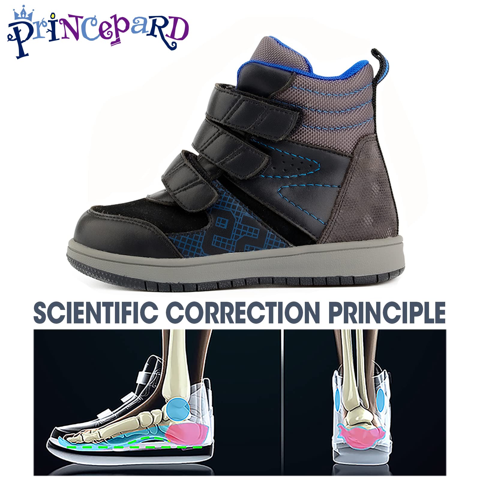 Size: 35 - Princepard Kids Orthopedic Shoes,Toddlers Corrective High Top Boots with Arch and Ankle Support,Improve Children's Flat Feet and Valgus/varus Black