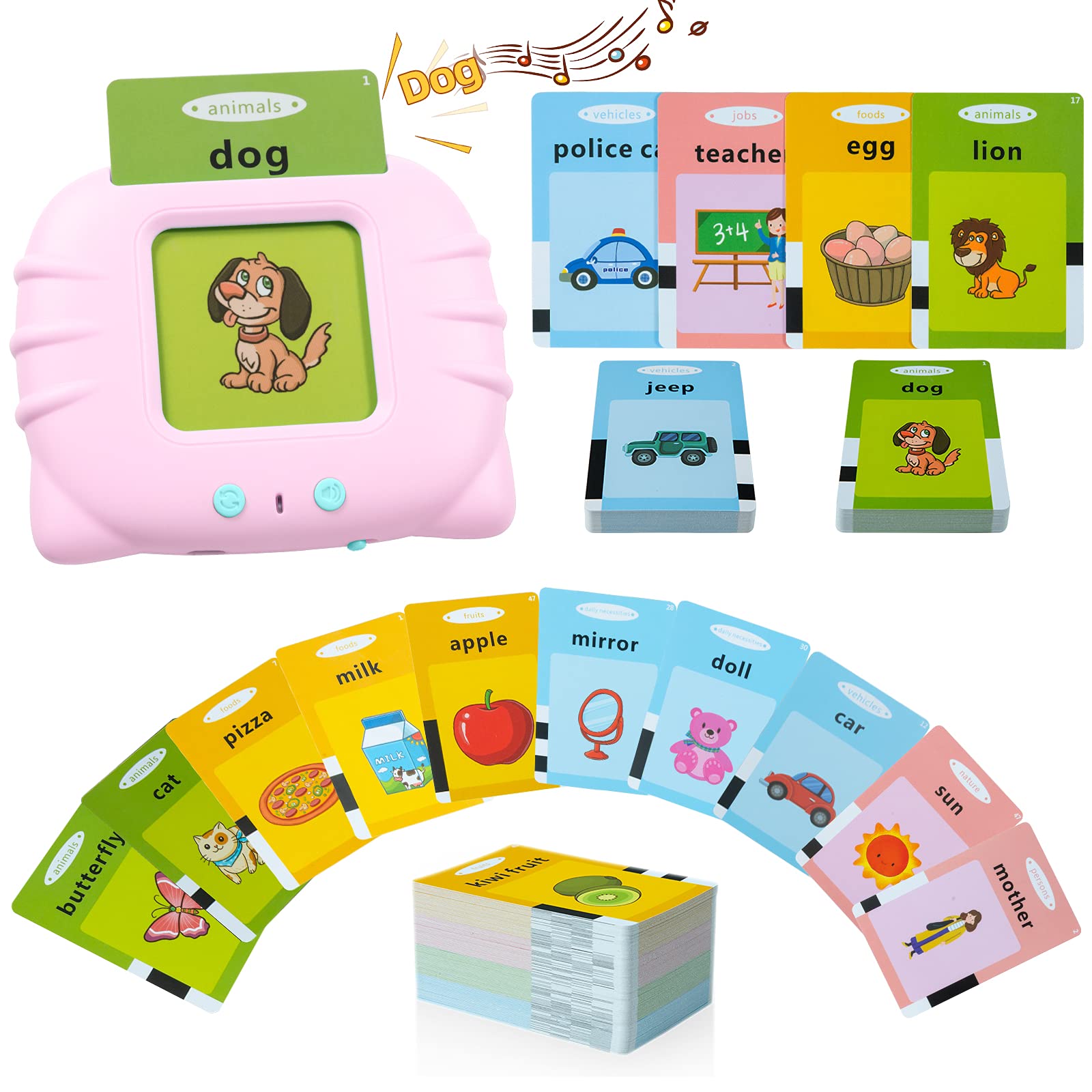QuTZ Talking Flash Cards Learning Toys for Toddlers 2 3 4 5 6 Years Old with Sound Effect, Toddler Toys for Girls and Boys, 224 Sight Words Learning and Pronunciation, Birthday Christmas Pink
