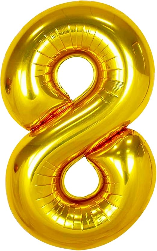 Number 8 Foil Gold Balloon for 8th Birthday Celebration | Golden Birthday Party Decoration with Number 8 Balloon 40 Inches