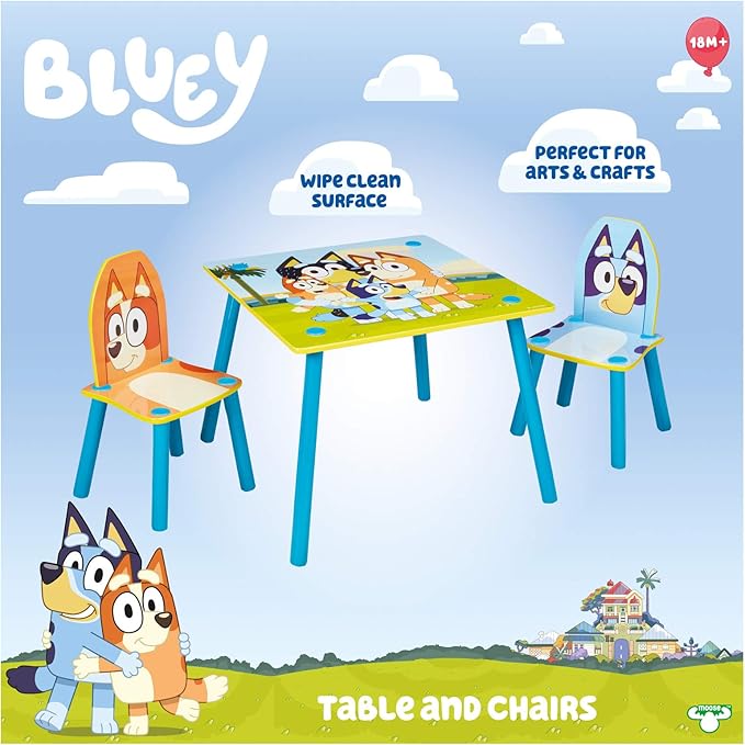 Bluey Furniture - Includes Table and 2 Chairs - Perfect for Arts and Crafts, Multicolor