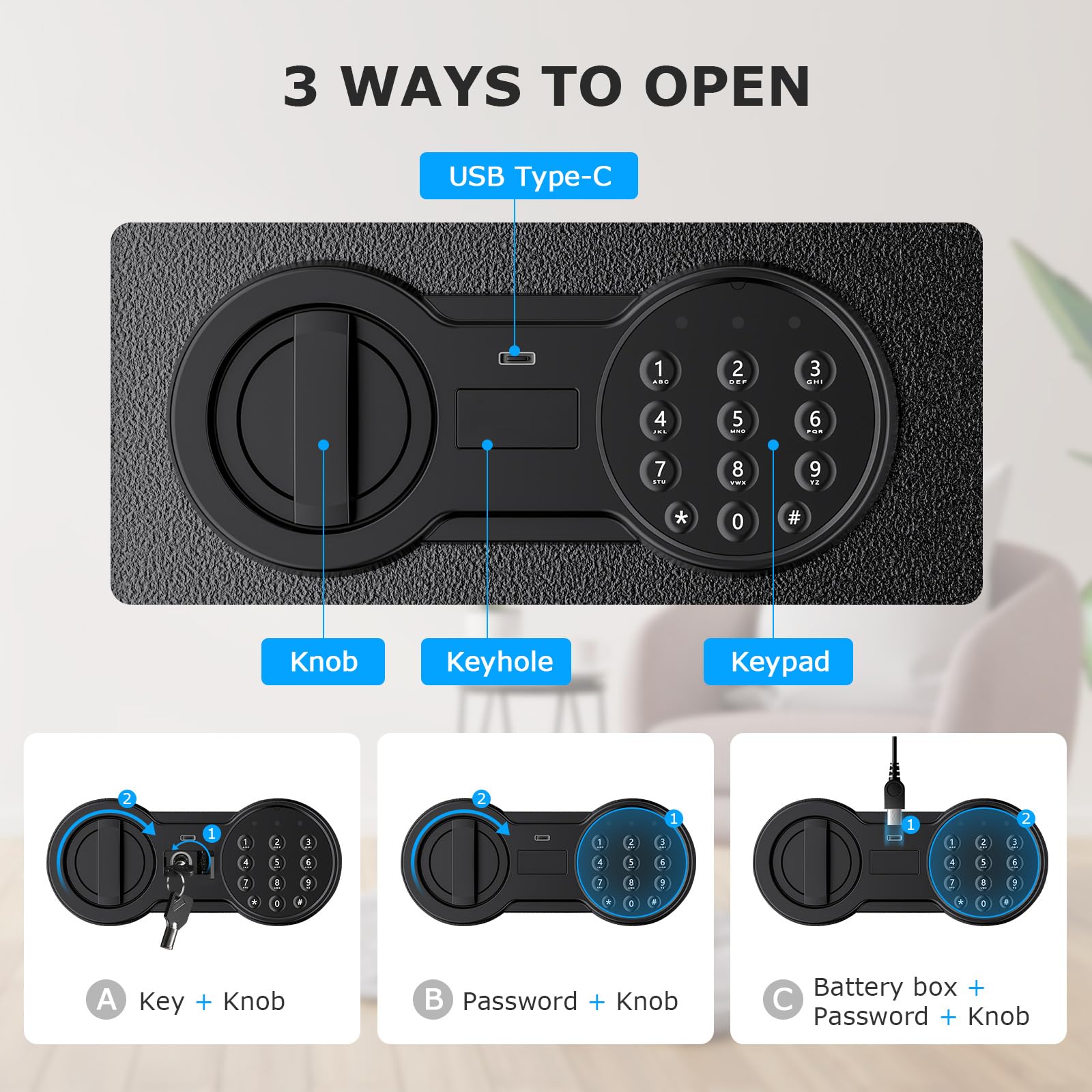 Bonsaii Safe, 0.6 Cubic Safe Box with Electronic Keypad, Removable Shelf, for Valuables Jewelry and Documents in Home, Hotel, or Business, 25 D x 35 W x 25 cm H