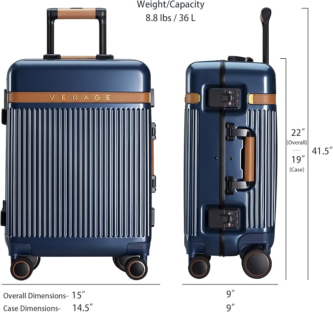 Verage Windsor PC Luggage with Aluminum Frame, Hardside Suitcase with spinner wheels, Blue, Carry-On 20-Inch