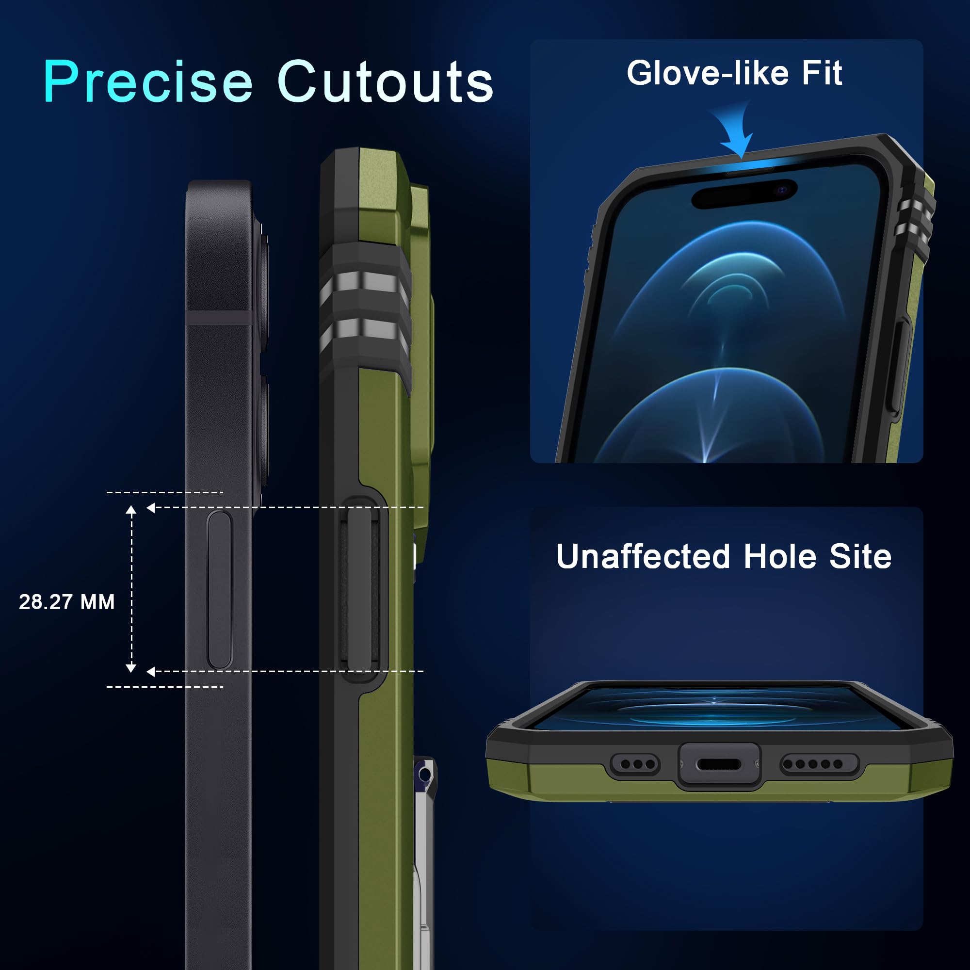 جراب BAHAHOUSES لهاتف iPhone 15 مع غطاء كاميرا منزلق، وحامل حلقي دوار، وغطاء واقٍ مقاوم للصدمات بدرجة عسكرية - أخضر زيتوني