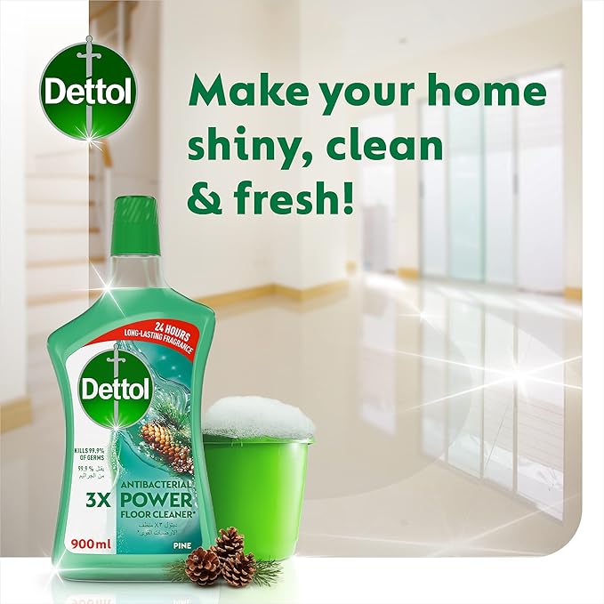 Dettol Pine Antibacterial Power Floor Cleaner with 3 times Powerful Cleaning (Kills 99.9% of Germs), 900ml,