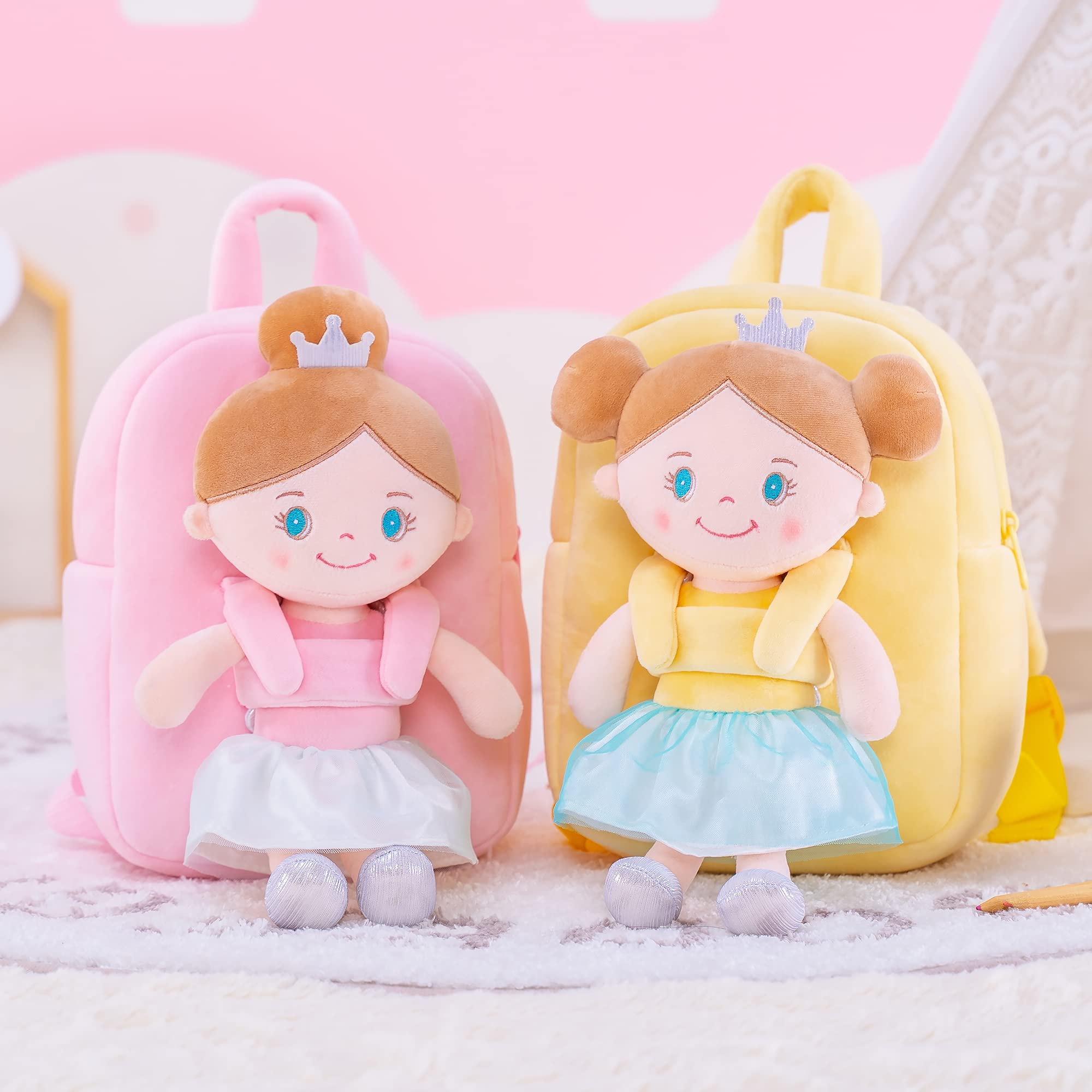 Gloveleya Toddler Backpack with Rag Doll Gifts for Girls Angel Girl Yellow 9 Inches