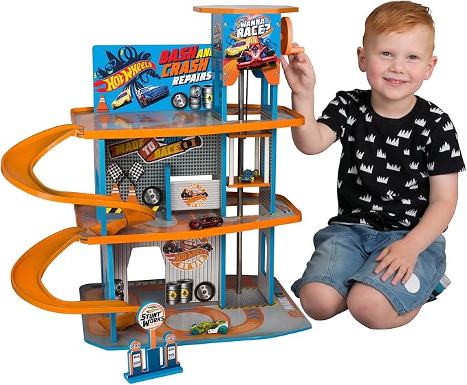 Hot Wheels Wooden 63cm Multi-Storey Car Garage Playset 5y+ Kids Interactive Toys