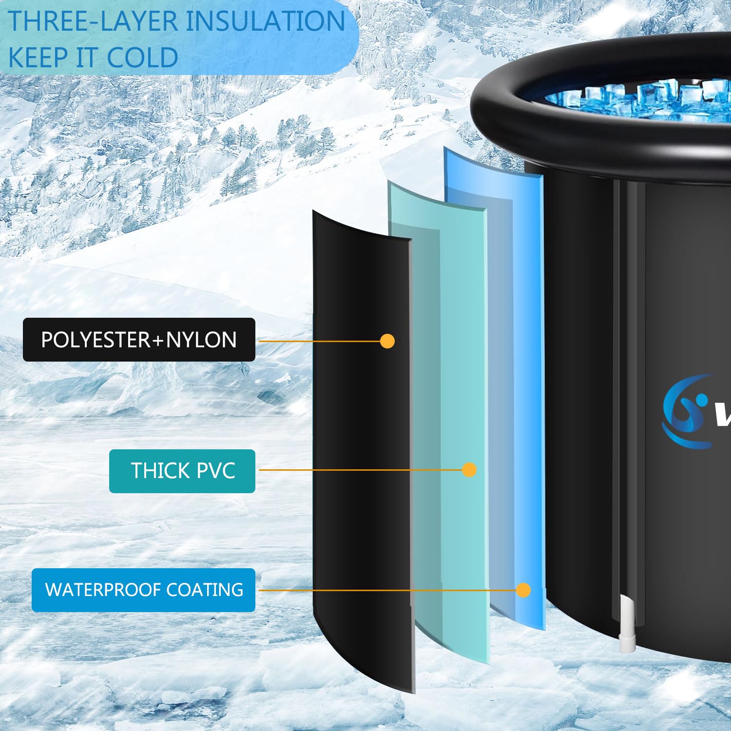 Vsport ice bath tub for athletes, Multi-Layer Portable cold Plunge Tub, Sport Recovery Cold Bath, Ice Bath Tubs cold pack, Foldable Cold Bath Tub with Cover，85 Gallon（model L：30”*30”*30”）