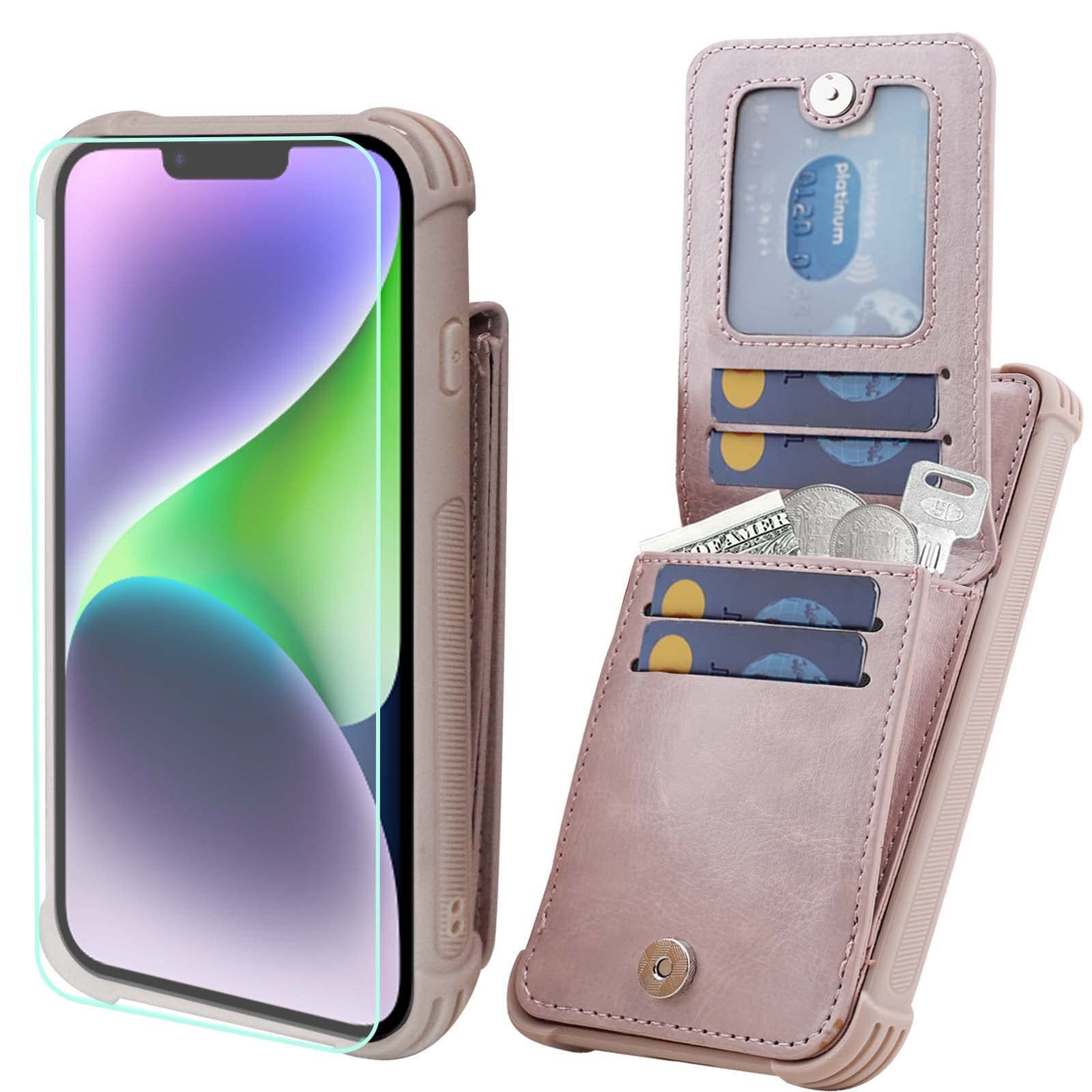 VANAVAGY Compatible for iPhone 13/14 Wallet Case for Women and Men, Salmon Pink